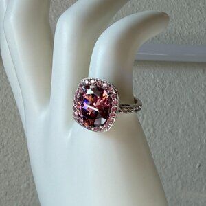 WOW Jean Dousset Sterling Simulated Pink Tourmaline Cushion Cut Halo Ring - 6